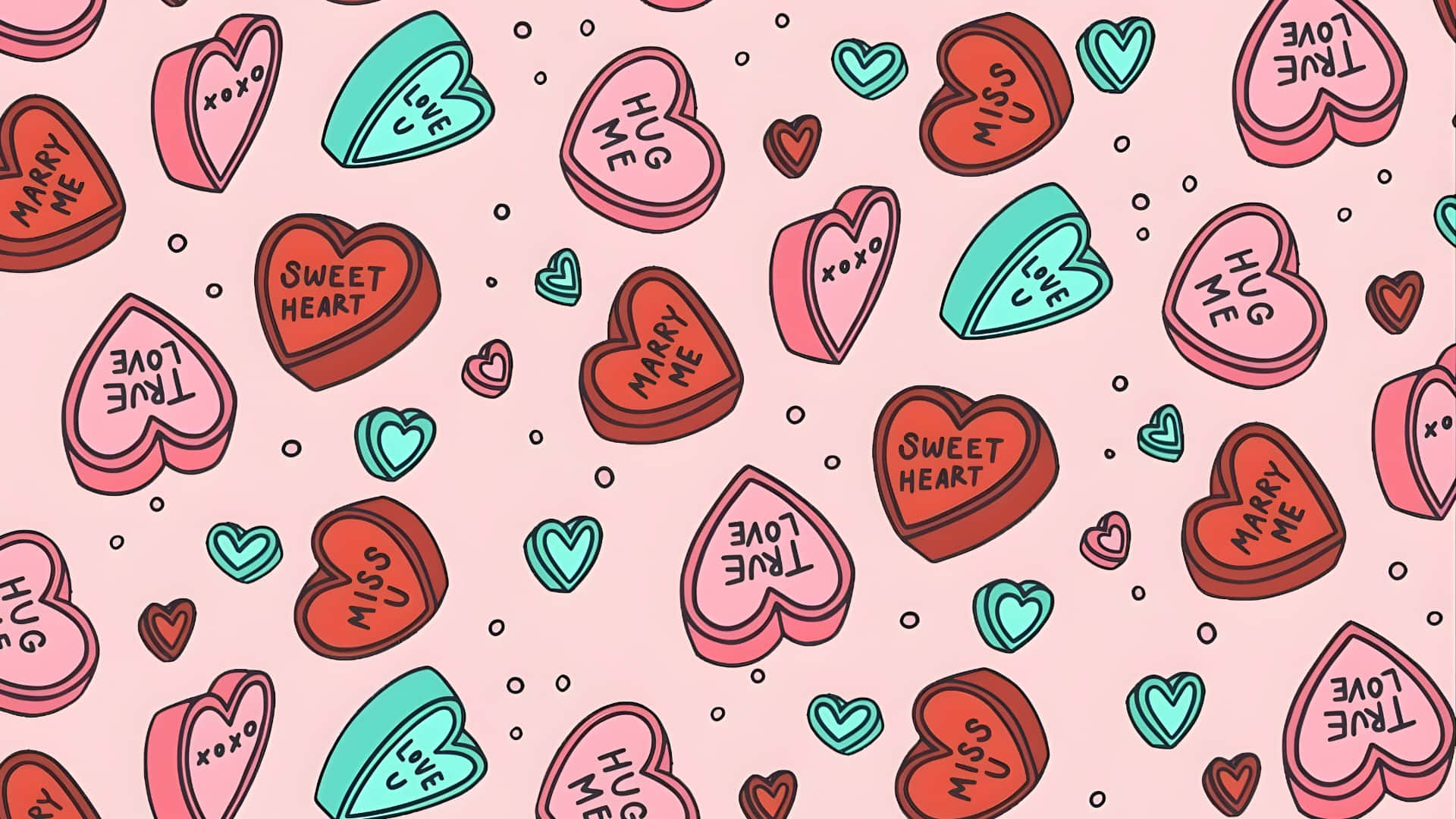 Preppy Valentines Day, candy hearts, heart-shaped candies, Full HD Desktop Wallpaper