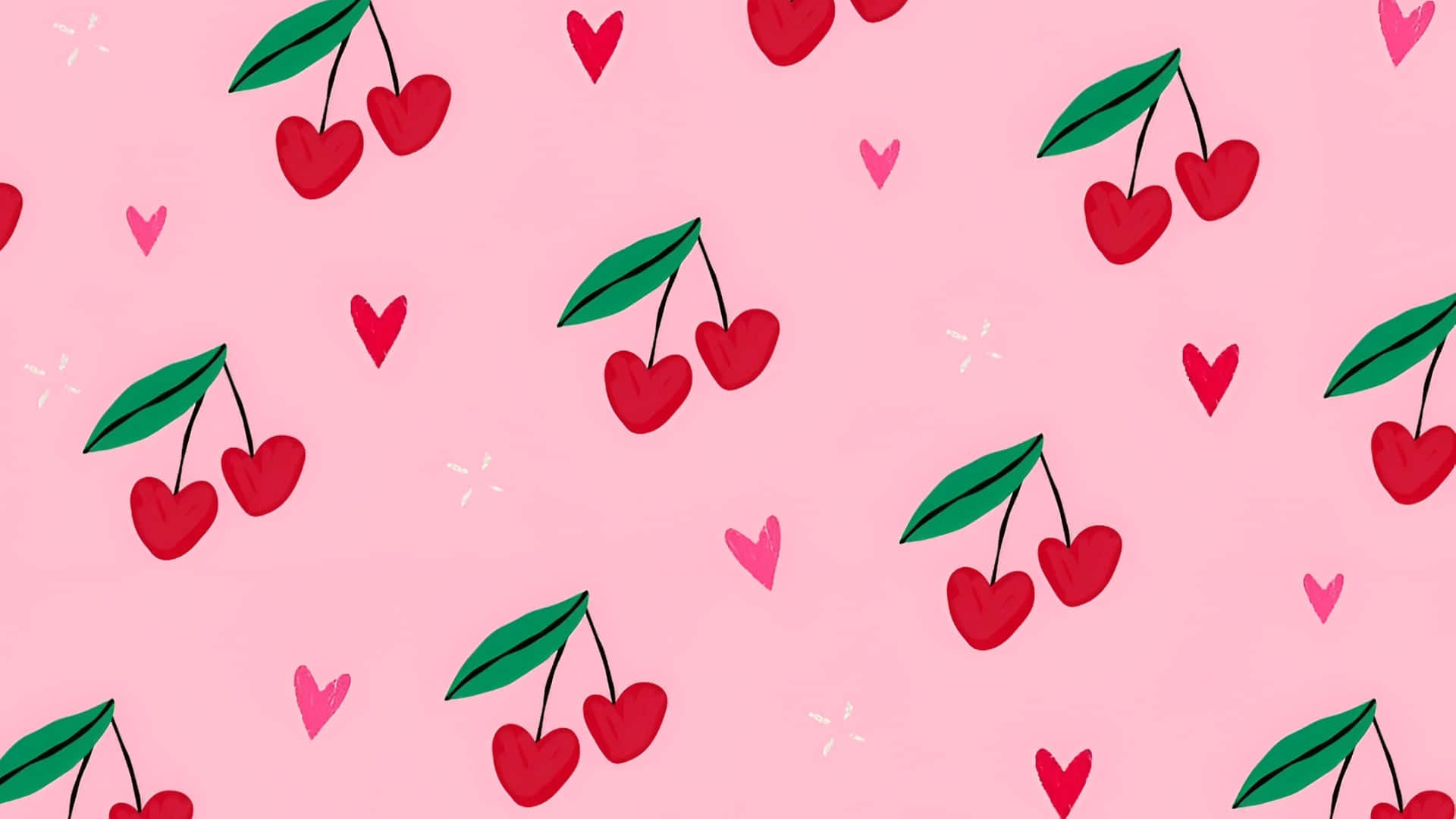 Preppy Valentines Day, cherry pattern, pink wallpaper, Full HD Desktop Wallpaper