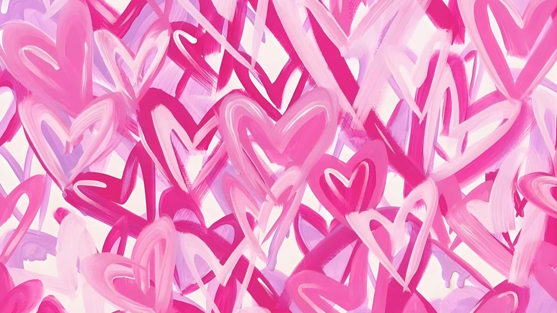 Preppy Valentines Day Hearts, vibrant pink, brushstroke hearts, Full HD Desktop Wallpaper