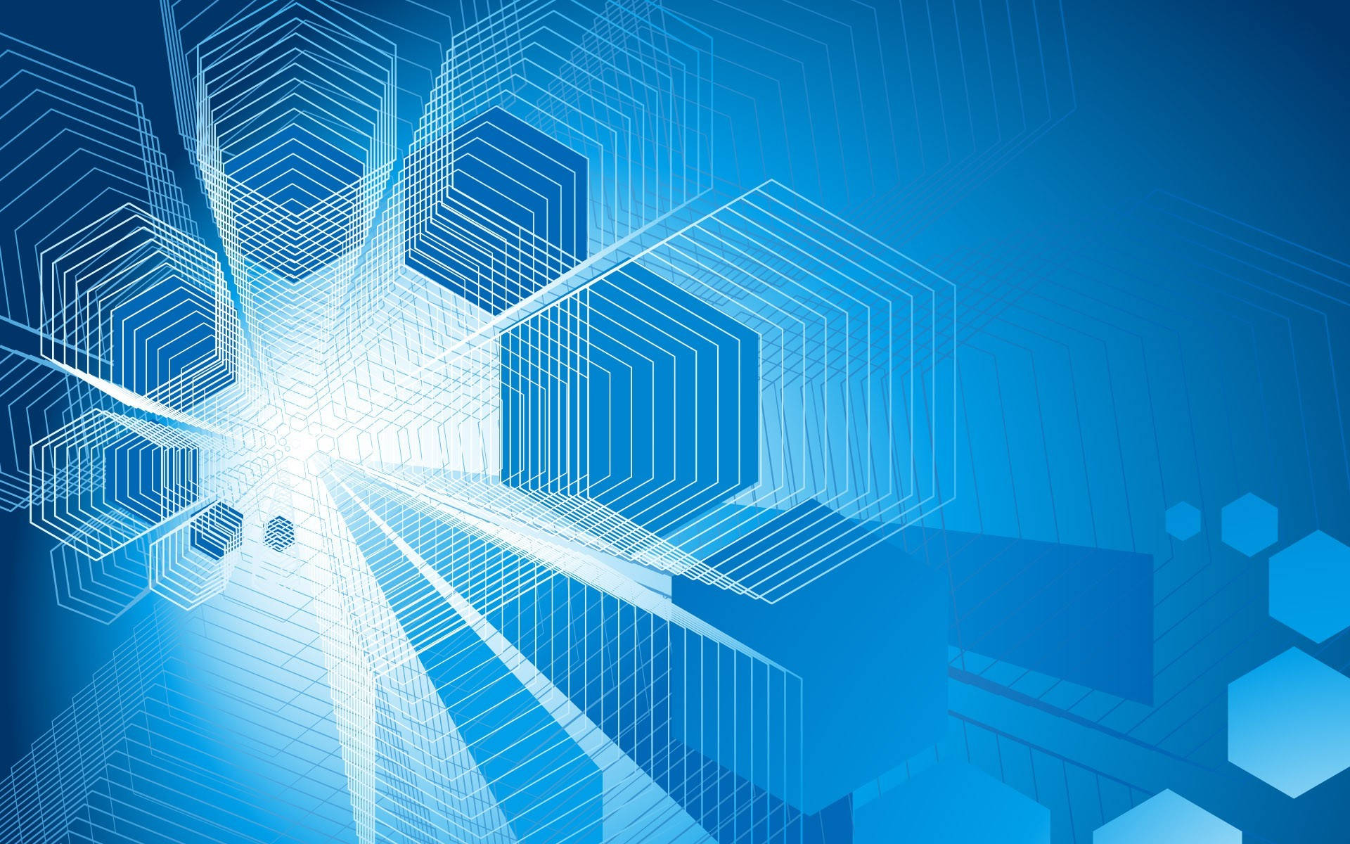 blue hexagon matrix, glowing blue hexagons, futuristic digital tunnel, Full HD Desktop Wallpaper