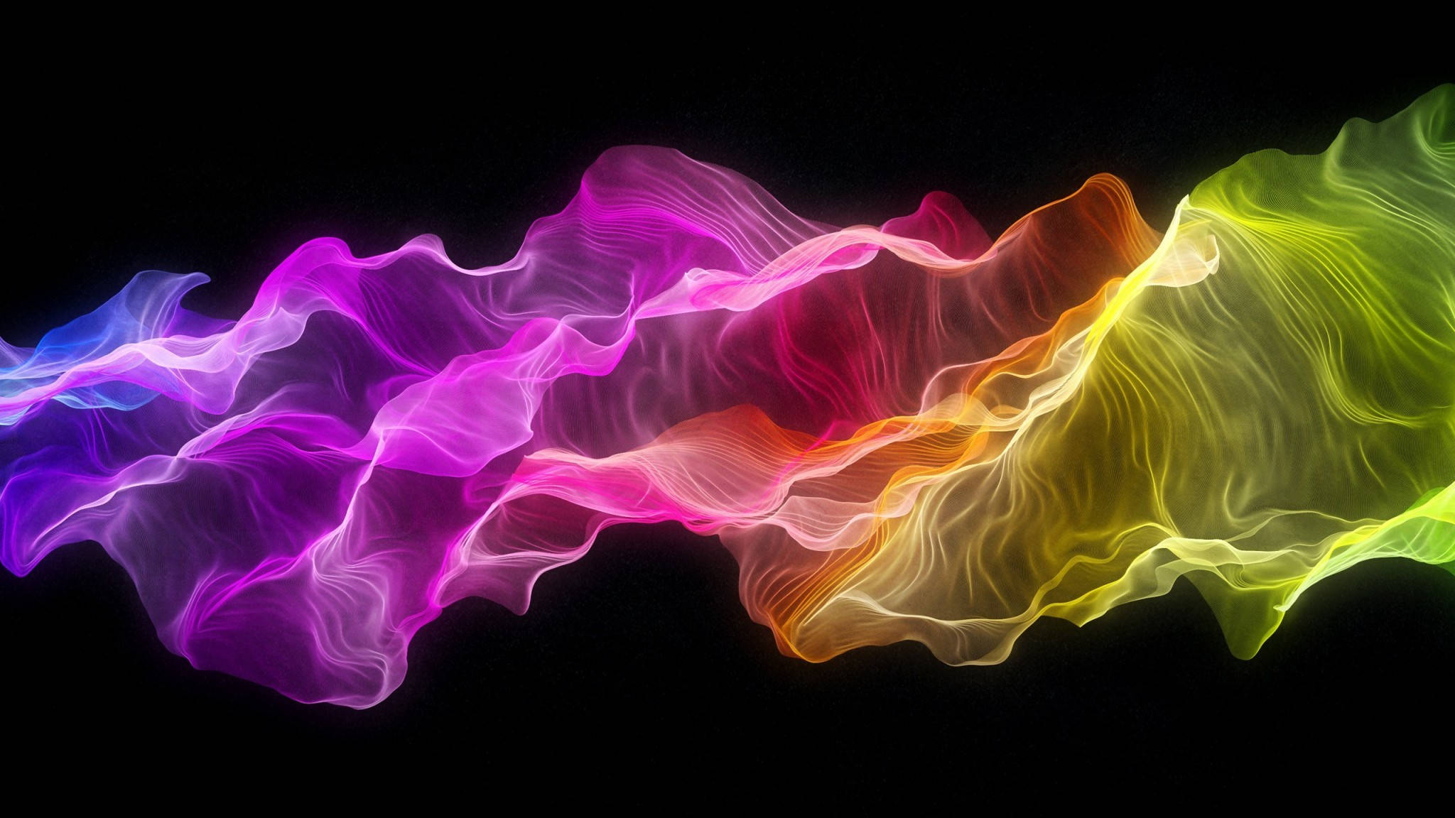 rainbow, fluid waves, black background, Full HD Desktop Wallpaper