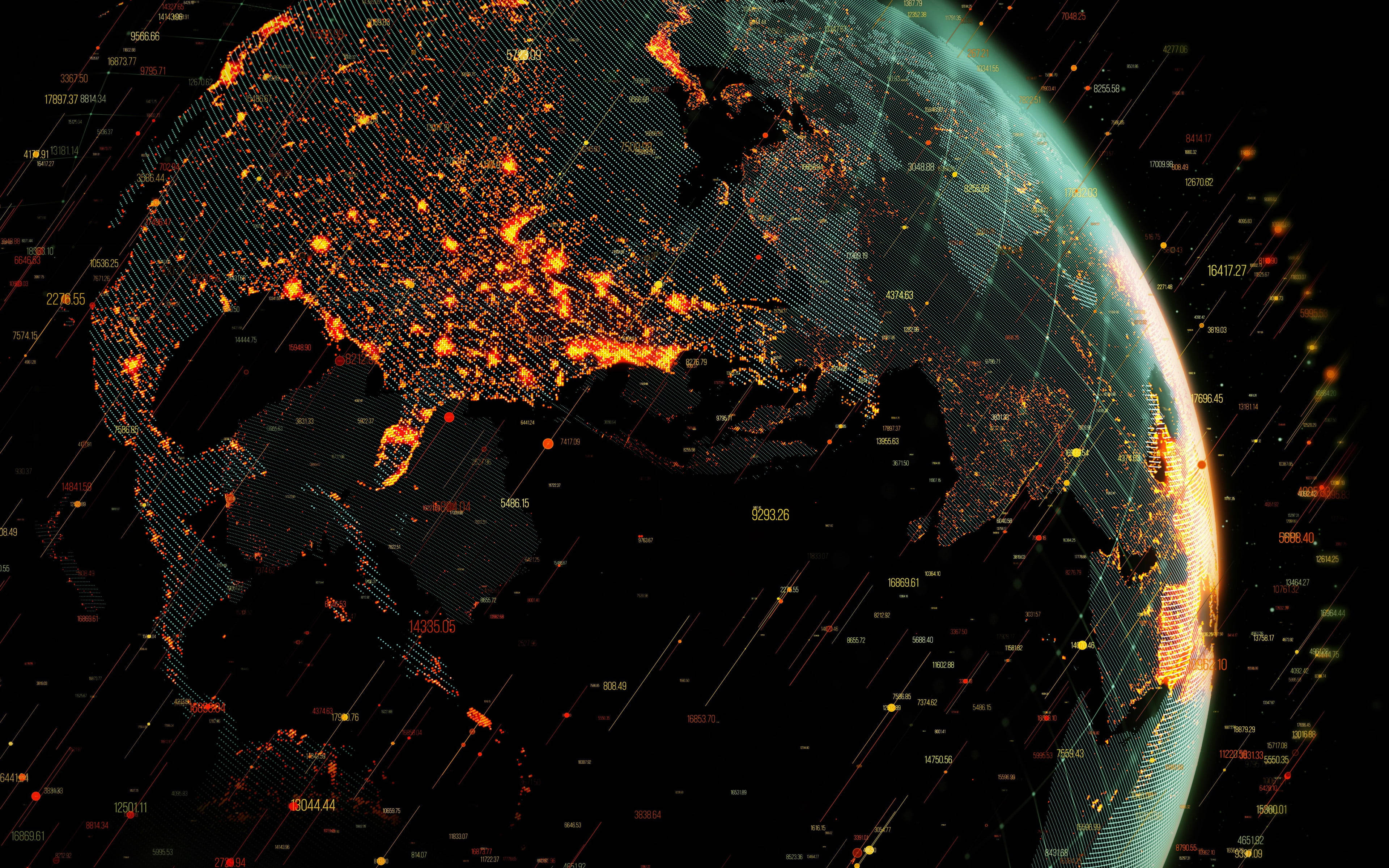 modern globe, glowing digital globe, night, 4K Desktop Wallpaper