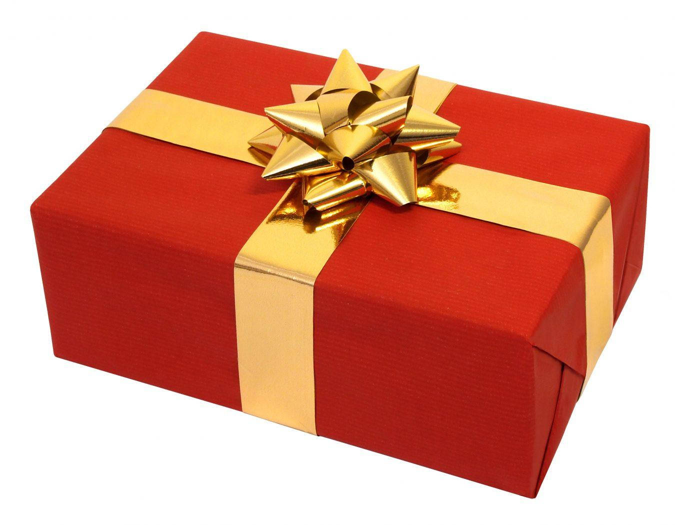 red gift box, gold ribbon, shiny gold bow, HD Desktop Wallpaper