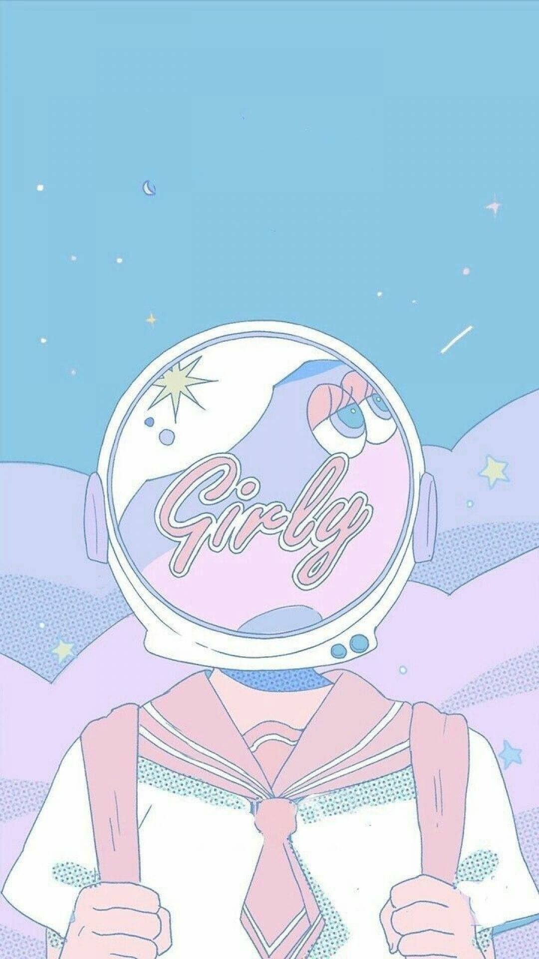 anime girl, pink sailor uniform, astronaut helmet, Full HD Phone Wallpaper