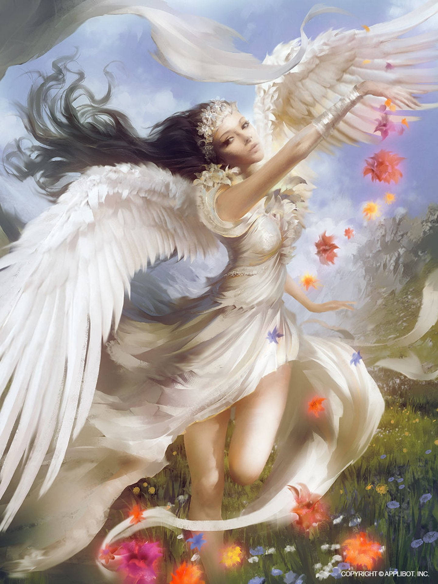 Ethereal Beauty, graceful angel, flowing white wings, Full HD Phone Wallpaper