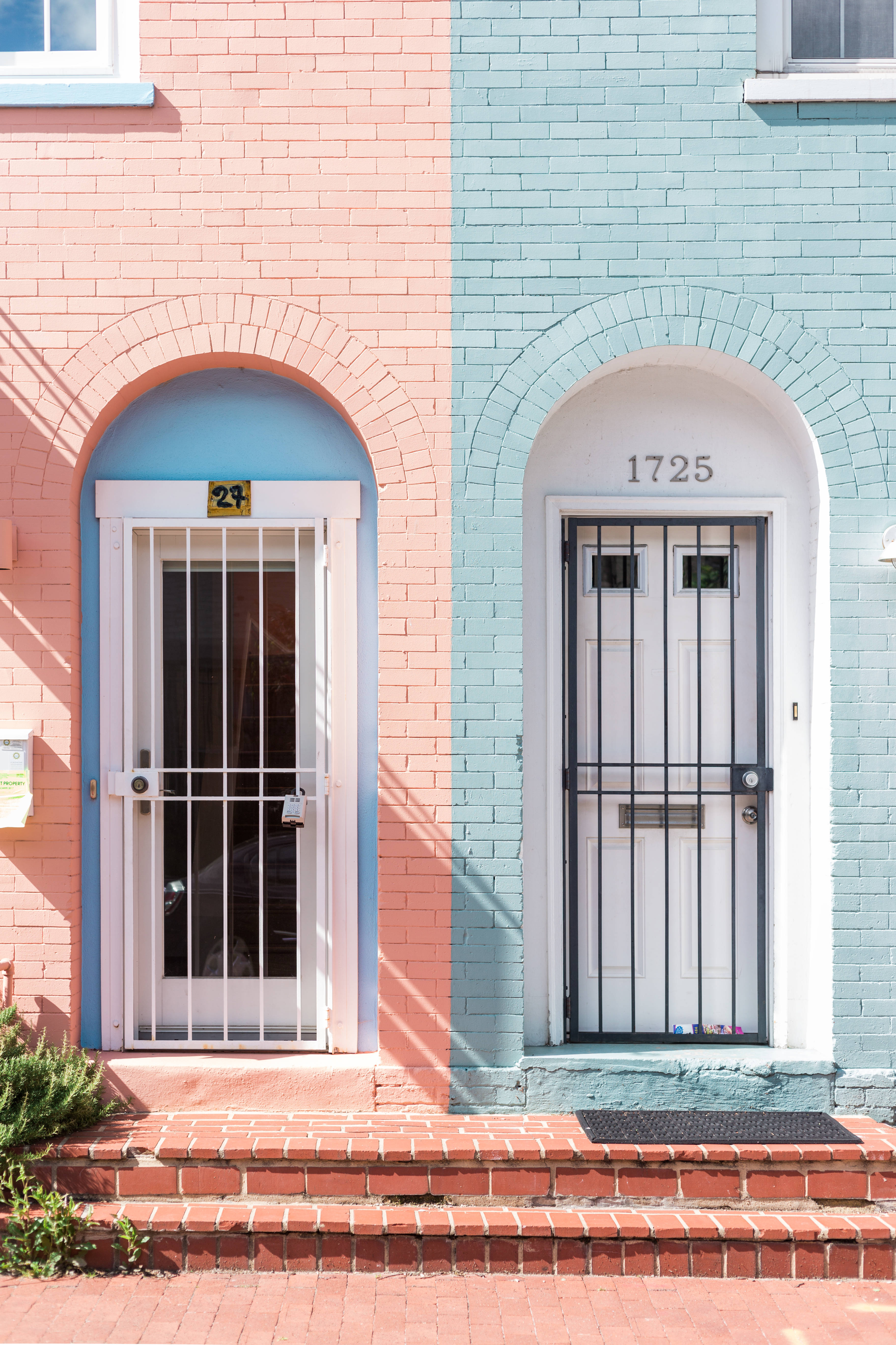 pink and blue, arched doorways, white doors, 5K Phone Wallpaper