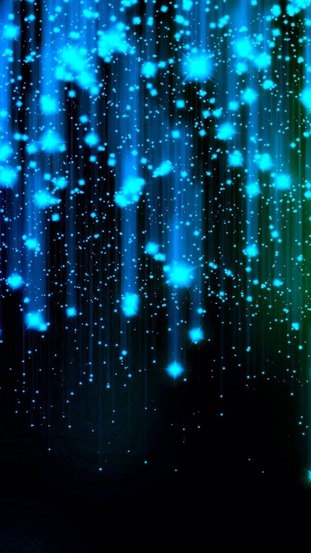 blue glowing particles, digital rain, deep black background, Full HD Phone Wallpaper