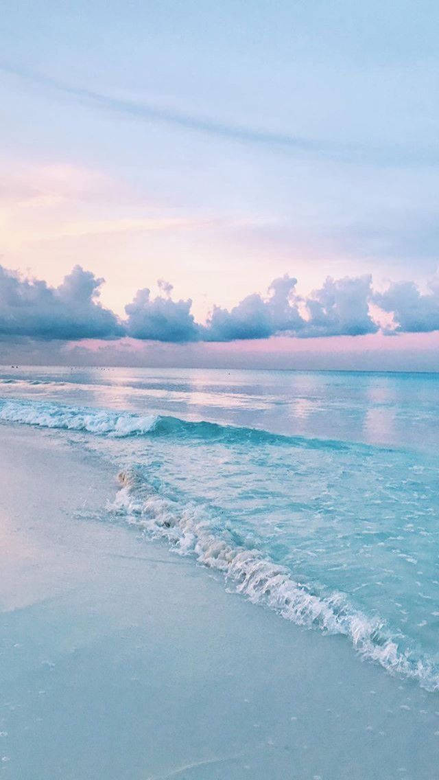 pastel beach, twilight sky, pink and blue clouds, SD Phone Wallpaper