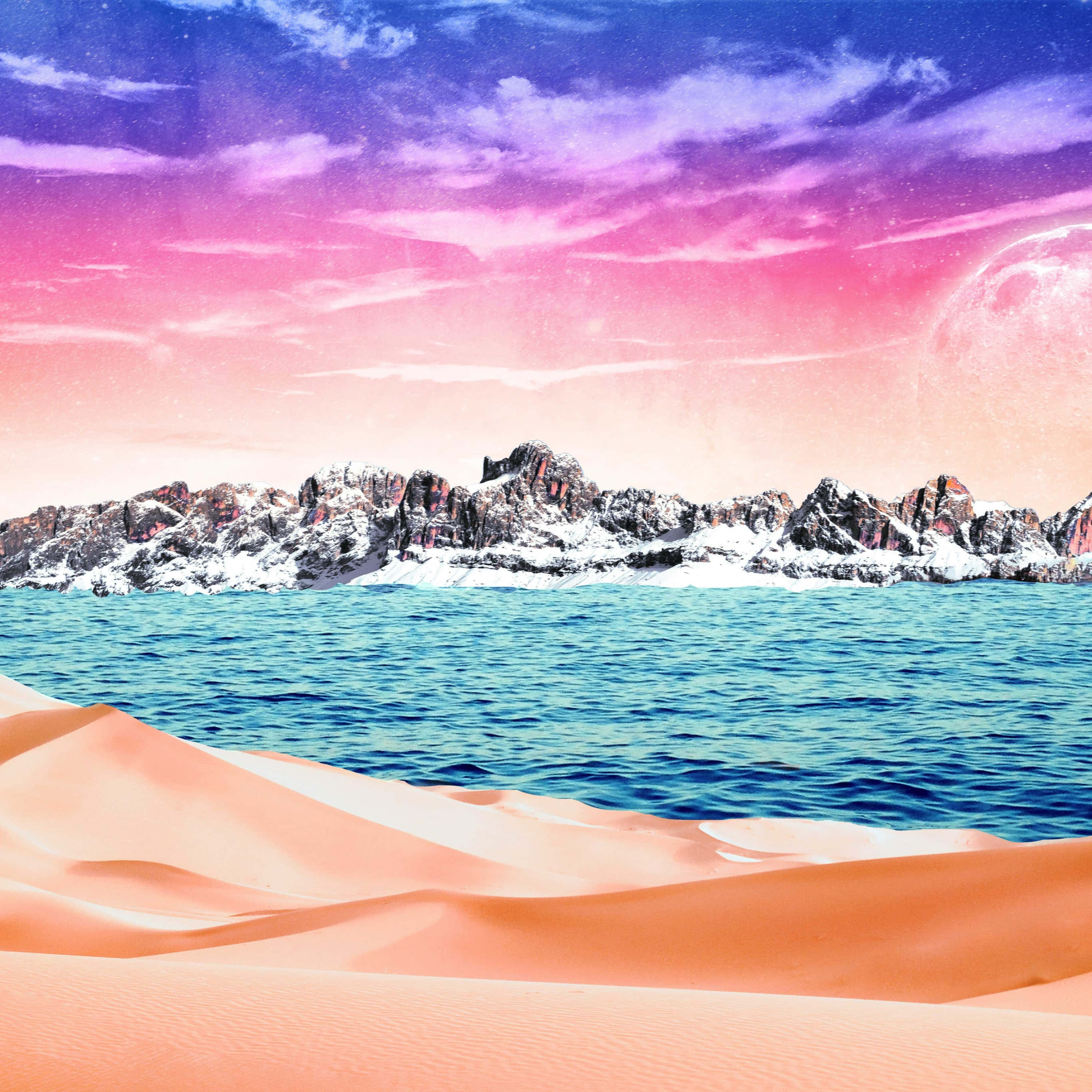 sundown, serene lake, vibrant pink purple sky, 2K Desktop Wallpaper