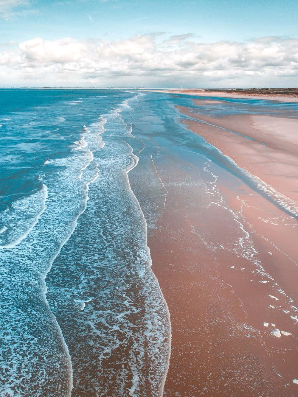 vibrant pink sandy beach, turquoise waves, partly cloudy sky, HD Phone Wallpaper