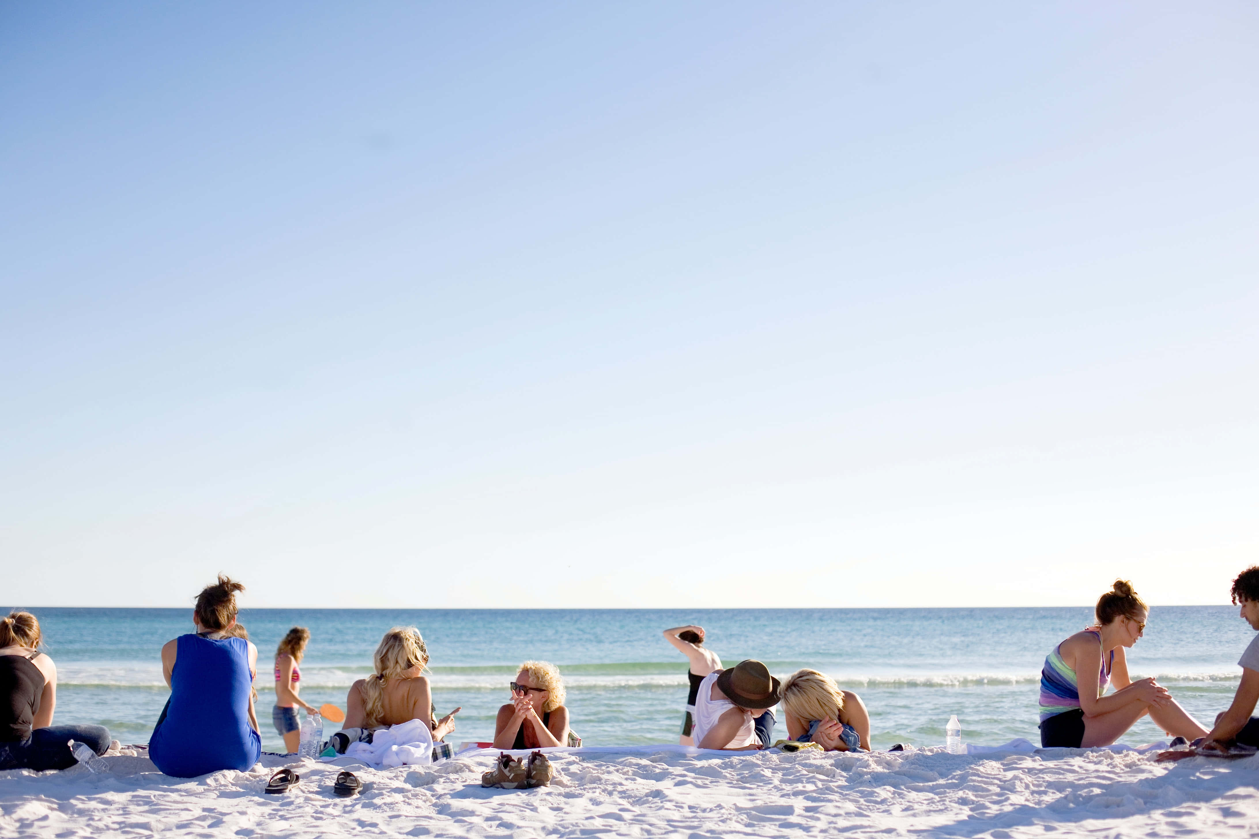 Serene Beach Paradise, bright white sand, calm blue ocean, 4K Desktop Wallpaper