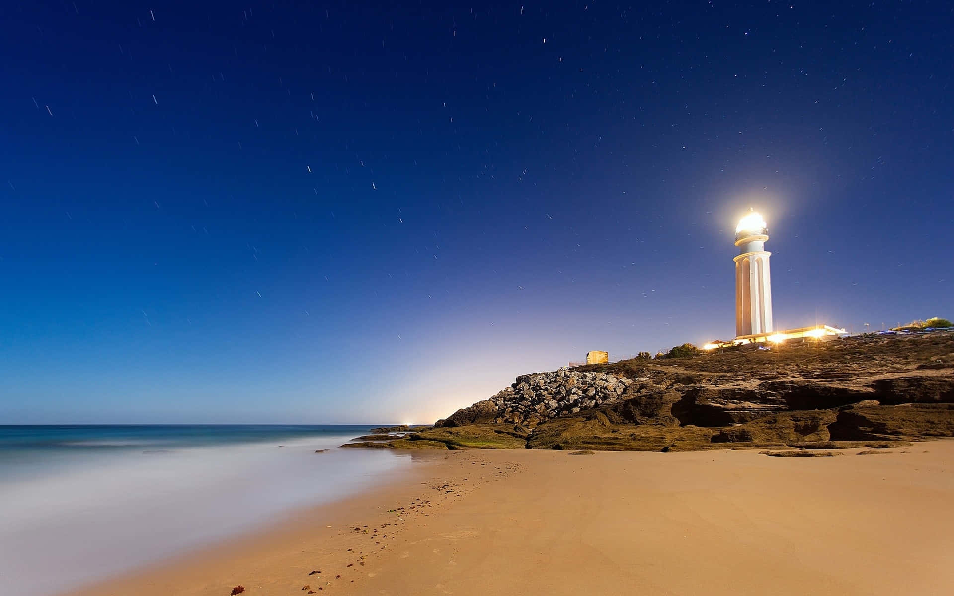 seaside, lighthouse, rocky cliff, Full HD Desktop Wallpaper