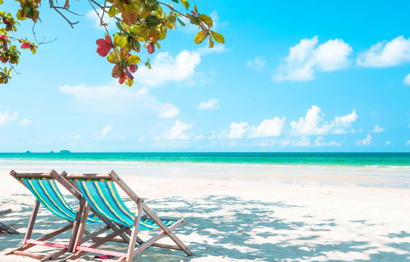 beach sunbed, striped beach chairs, white sand beach, HD Desktop Wallpaper
