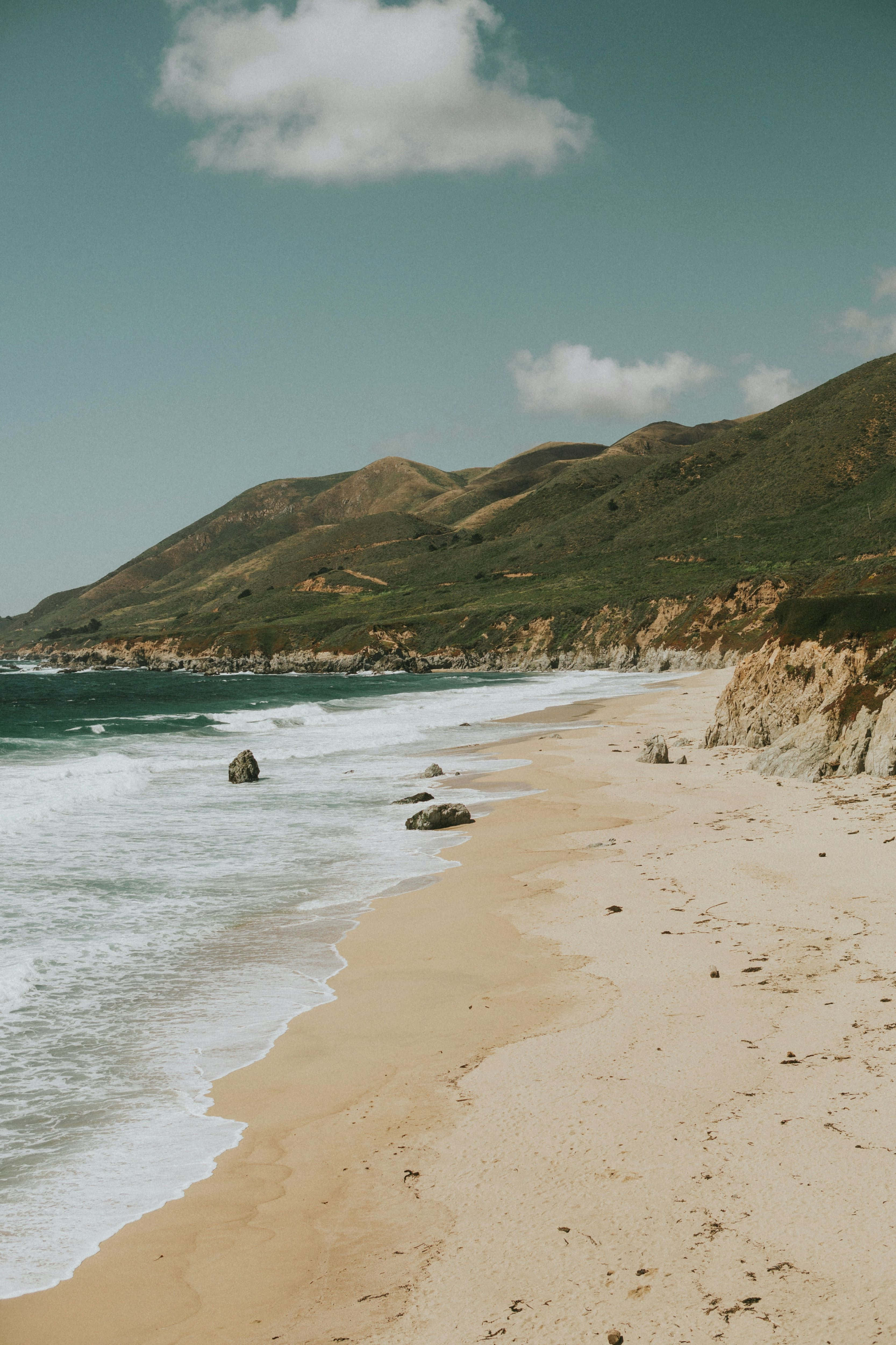 beige sands coastline aesthetic, turquoise waves, golden sand, 4K Phone Wallpaper