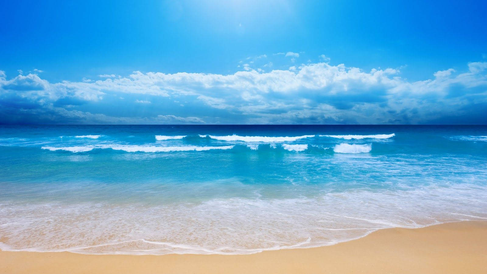 beach, turquoise waves, golden sand, HD Desktop Wallpaper