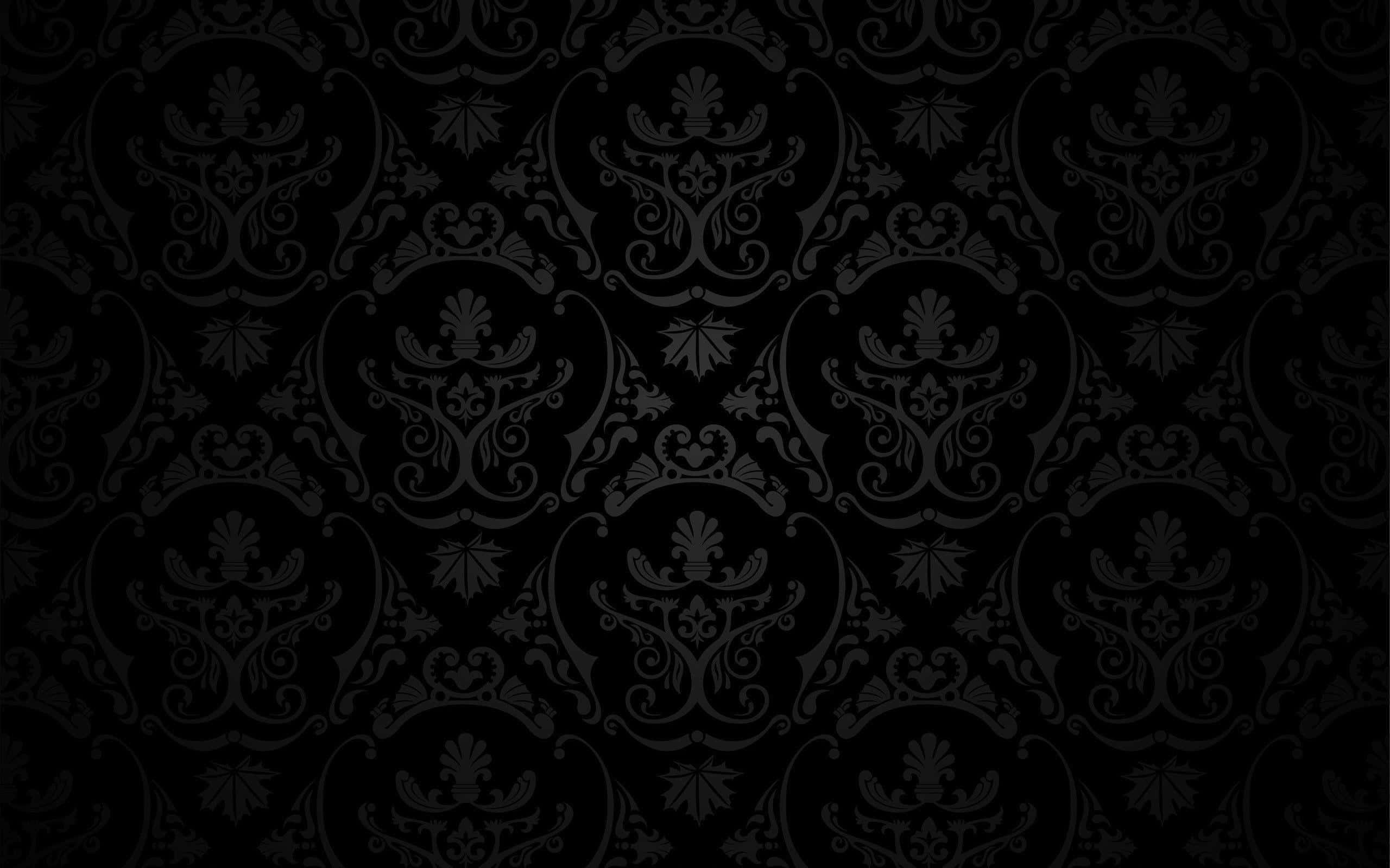Pretty Black, damask pattern, floral motifs, 2K Desktop Wallpaper