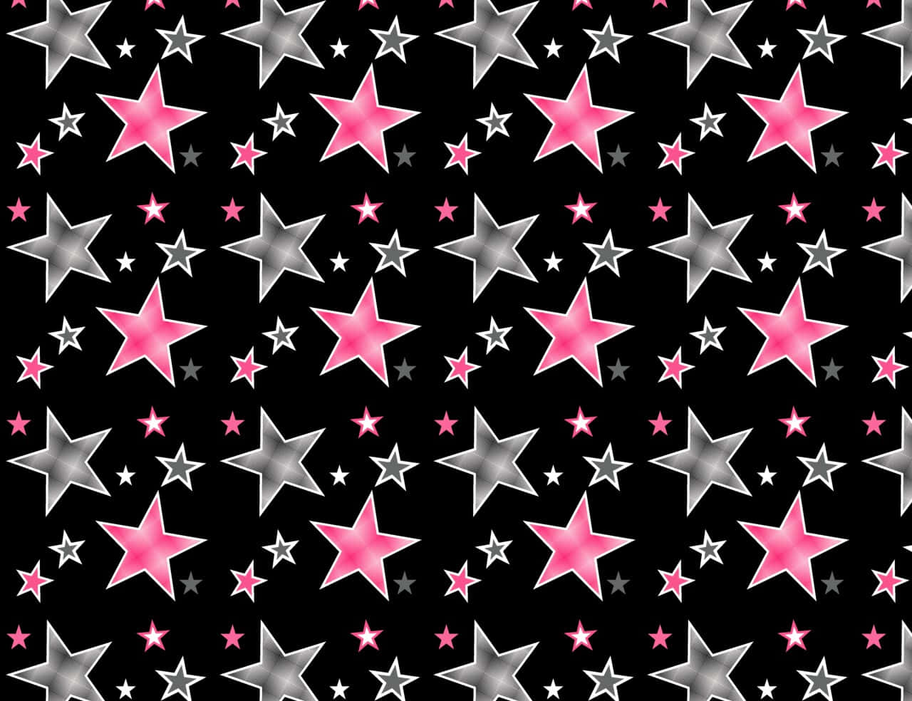 Pretty Black, pink stars, silver stars, HD Desktop Wallpaper