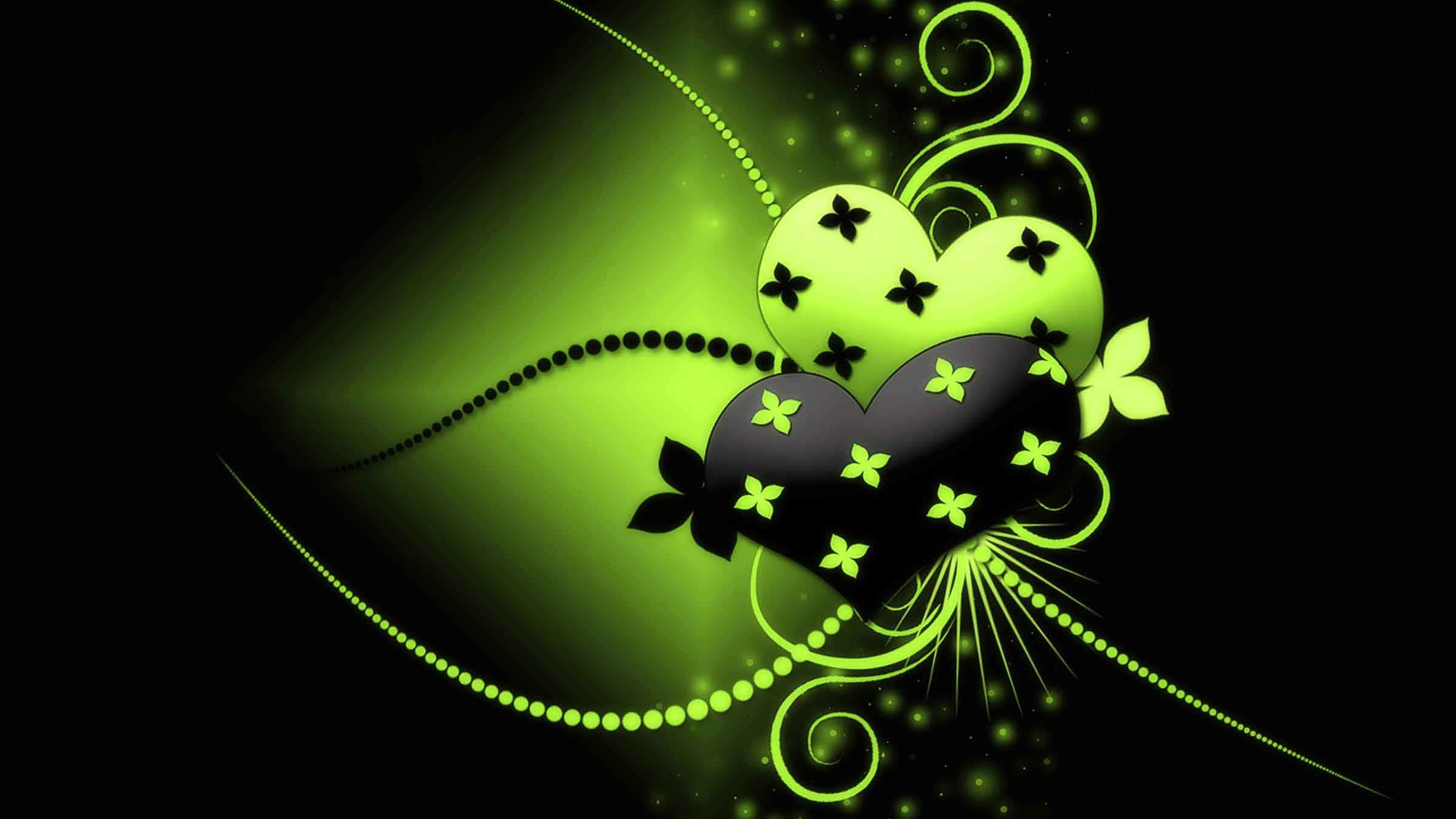 lime green, black, floral patterns, Full HD Desktop Wallpaper