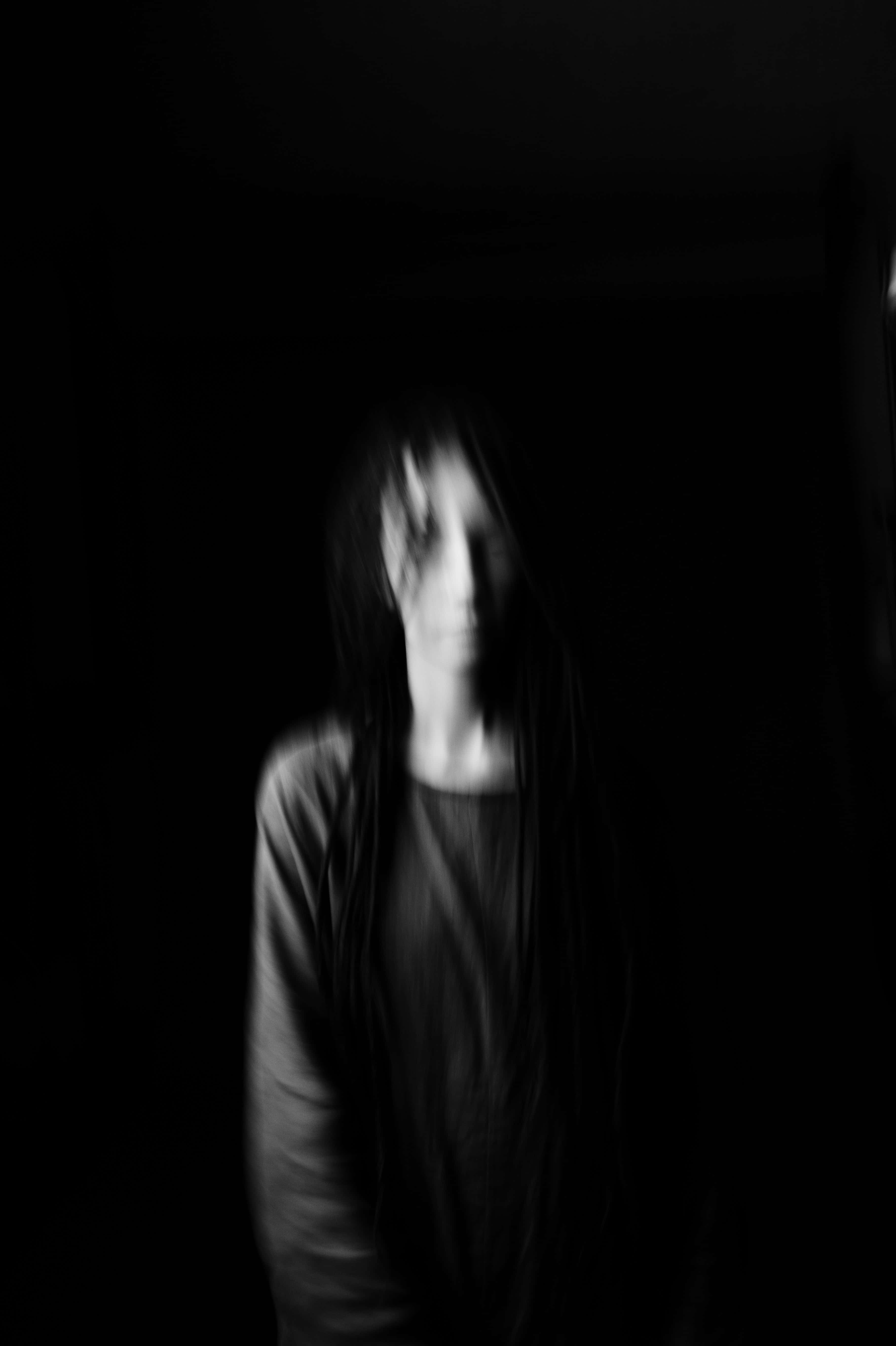 black woman, long hair, blurred black and white portrait, 5K Phone Wallpaper