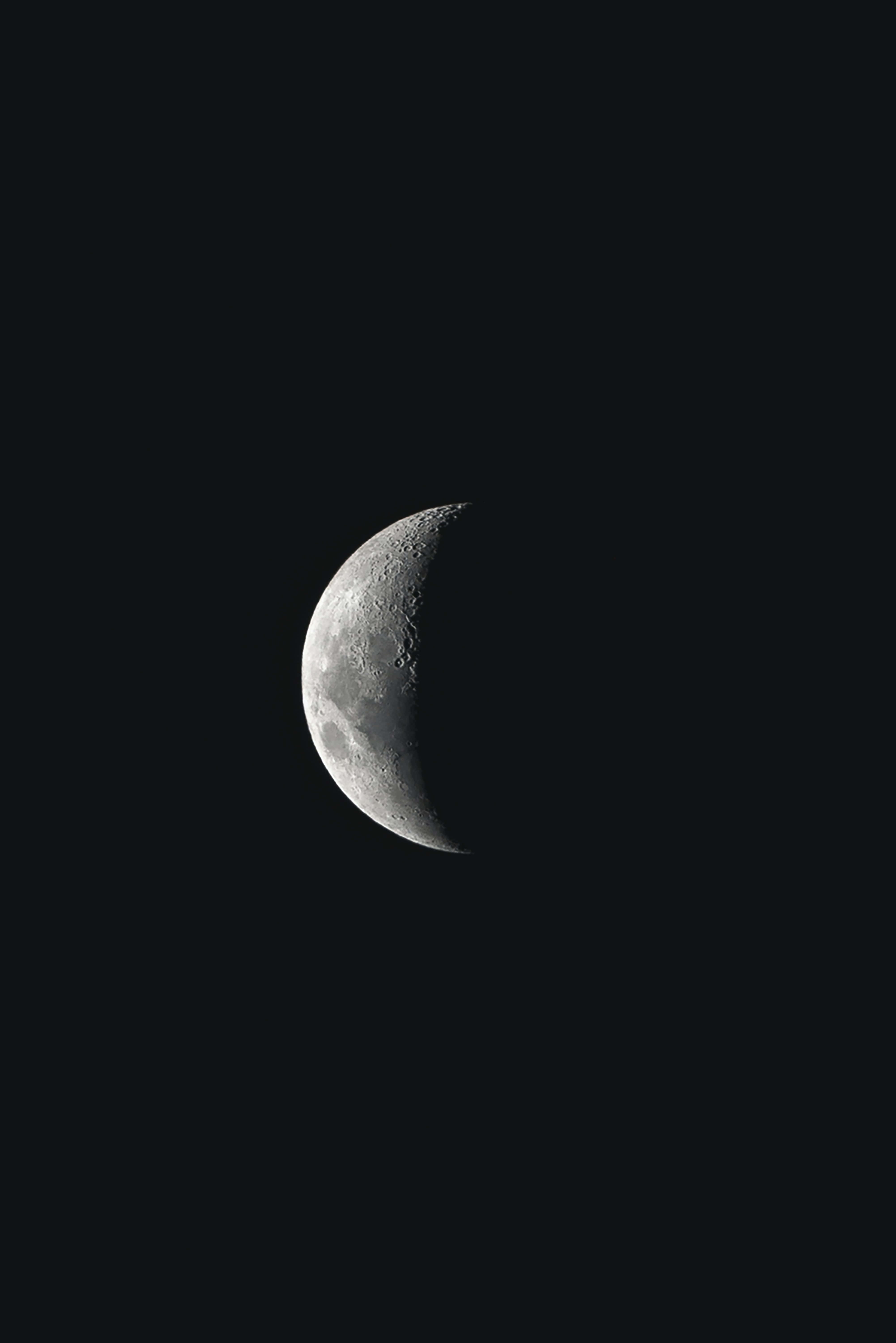 crescent moon, deep black sky, craters, 5K Phone Wallpaper
