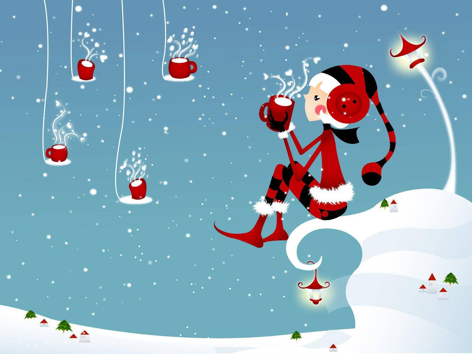 Pretty Christmas, elf girl, red and black winter gear, HD Desktop Wallpaper
