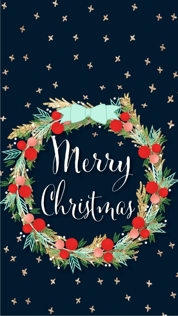 Christmas wreath, red berries, mint bow, HD Phone Wallpaper