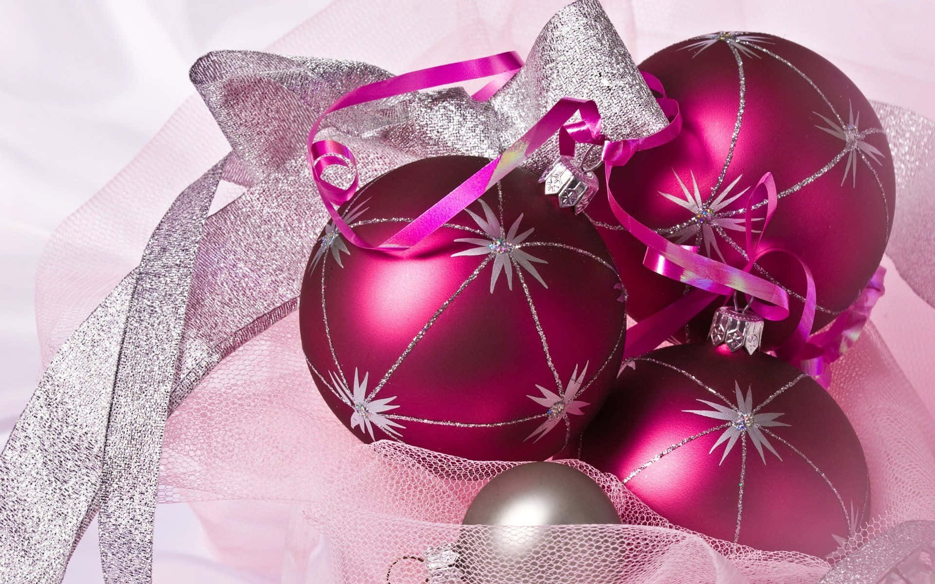 Pink Christmas, glossy decorations, magenta Christmas ornaments, Full HD Desktop Wallpaper