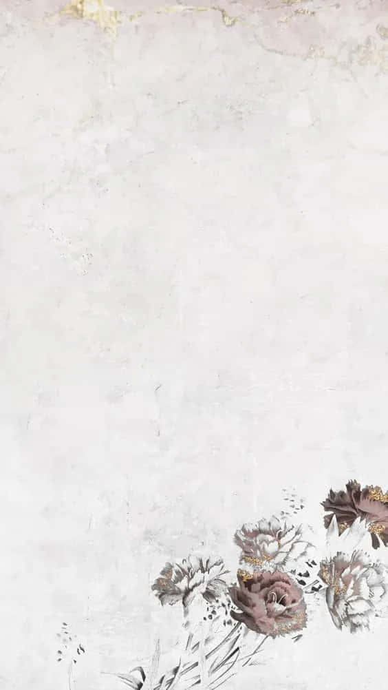 Pretty Flower, muted floral illustration, gold accents, SD Phone Wallpaper