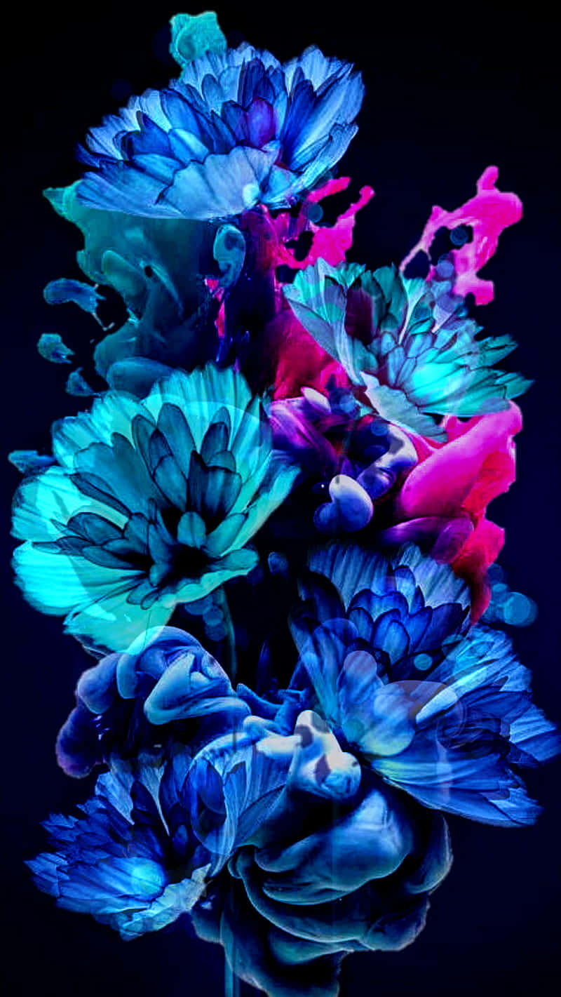 neon blue, pink, black background, HD Phone Wallpaper