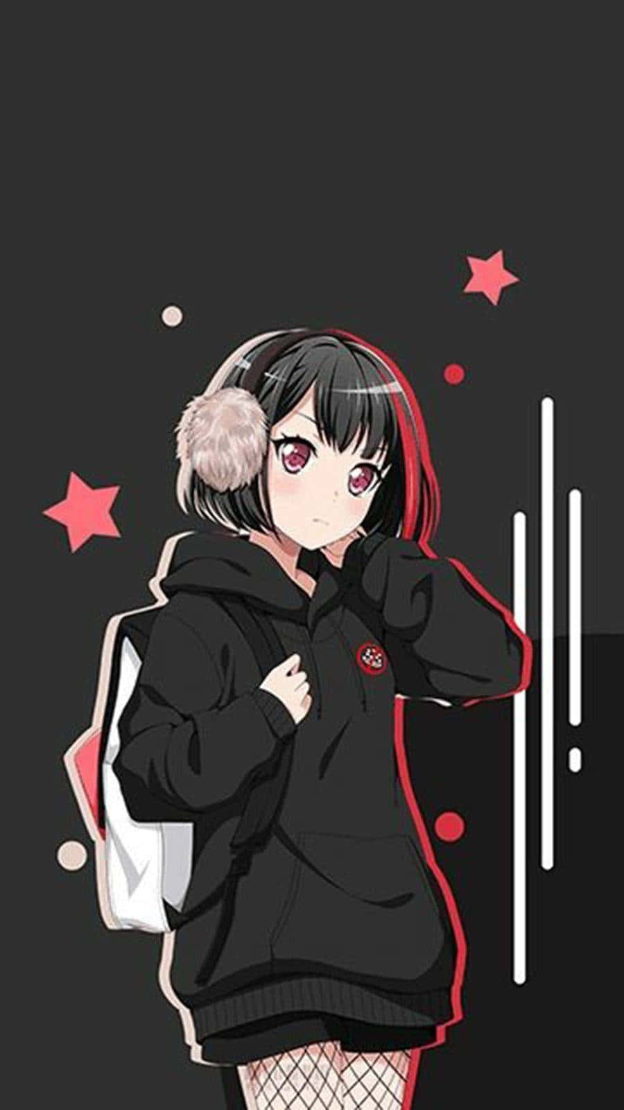 anime girl, black hoodie, red trim, HD Phone Wallpaper