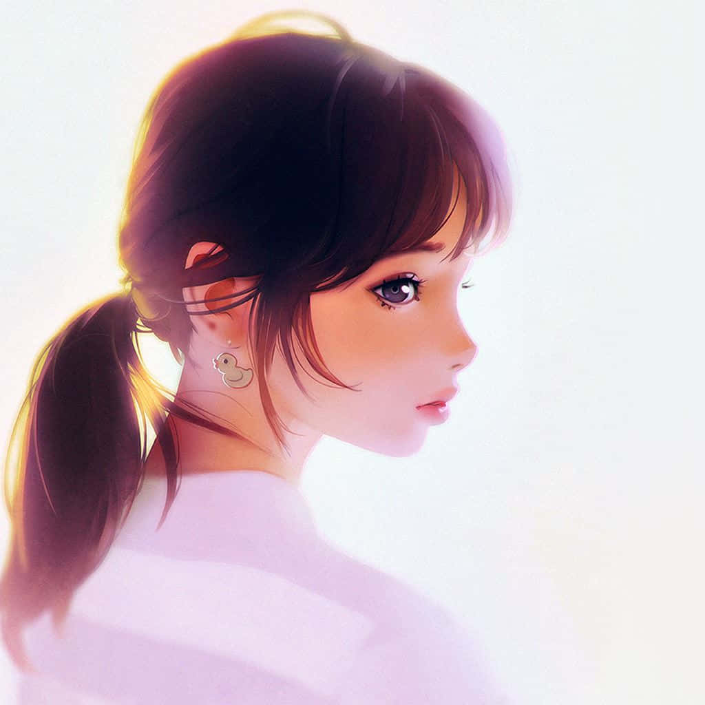Ethereal Beauty Anime Girl, brown ponytail, duck earring, SD Desktop Wallpaper