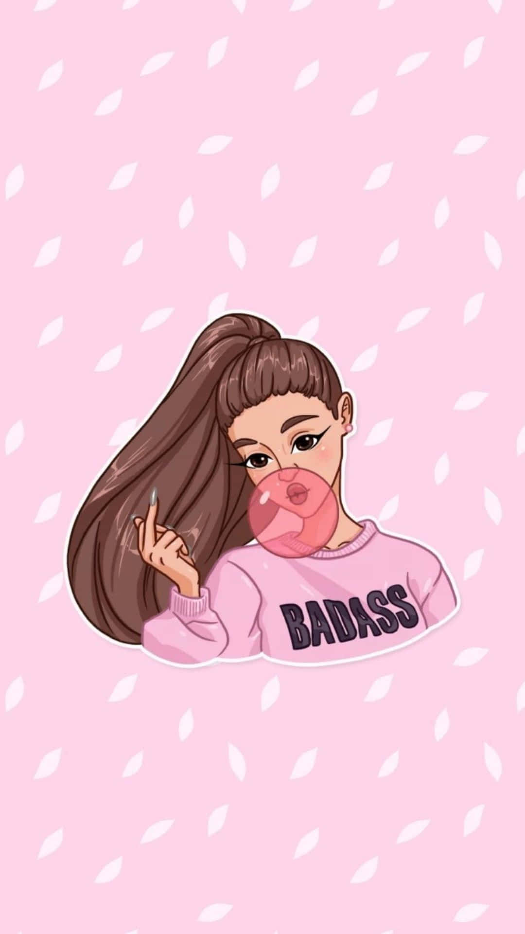 Pretty Girl Badass Aesthetic Cartoon, pink 'BADASS' sweatshirt, long brown hair, Full HD Phone Wallpaper