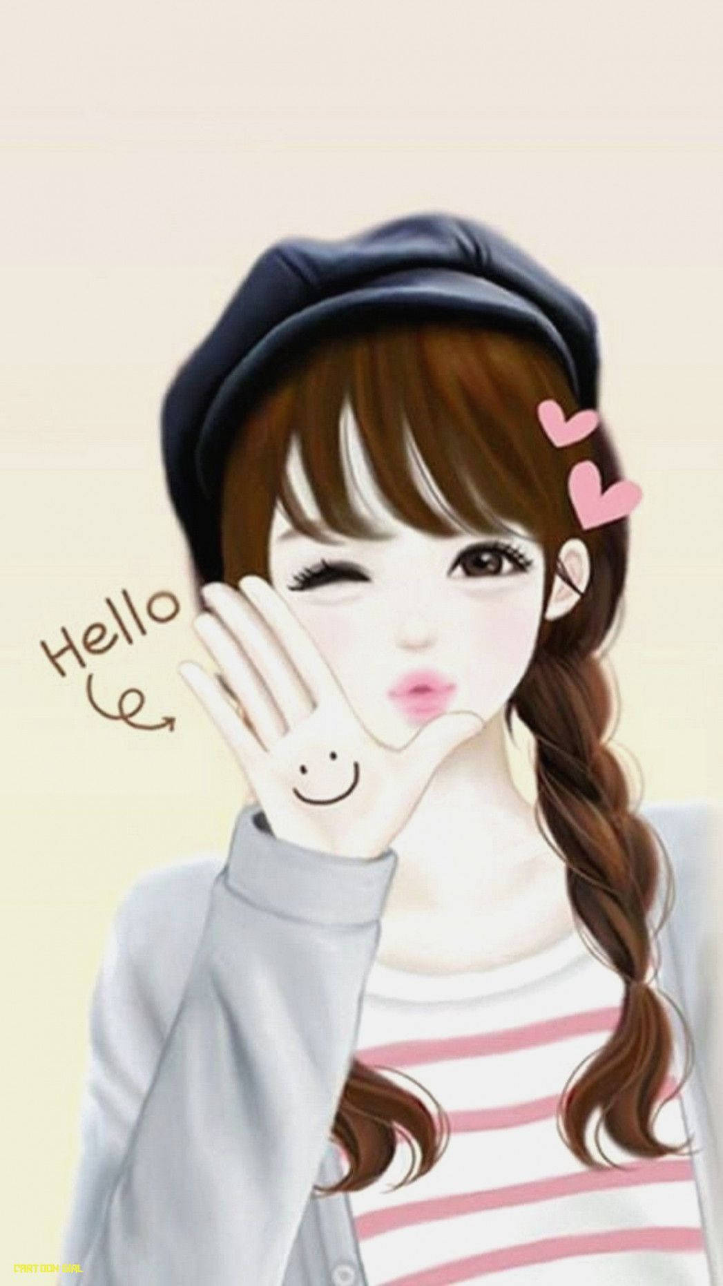 Pretty Girl Cartoon, hello text, anime girl, HD Phone Wallpaper
