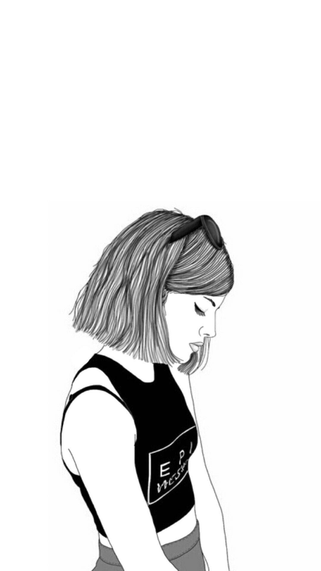 black and white, line art illustration, woman, Full HD Phone Wallpaper