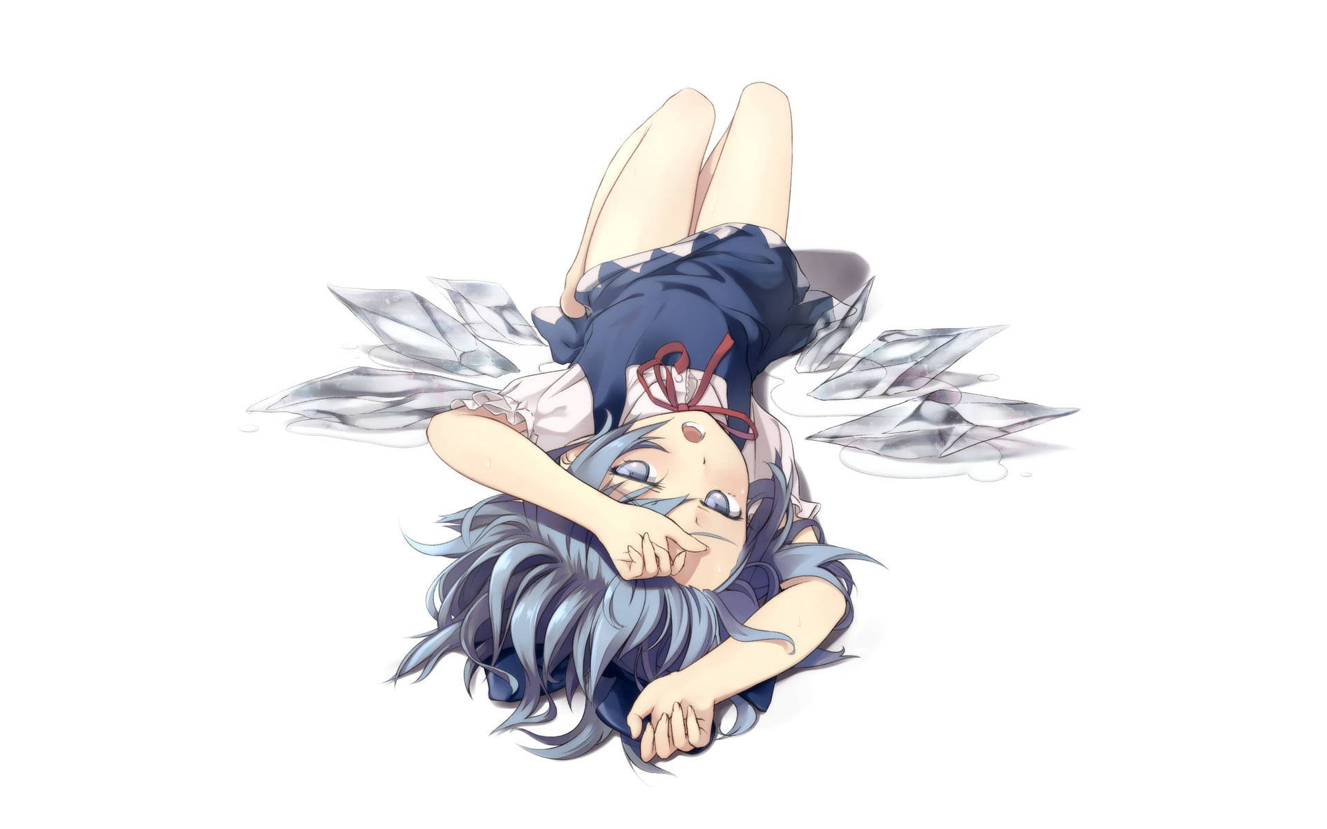 blue-haired, anime girl, school uniform, Full HD Desktop Wallpaper