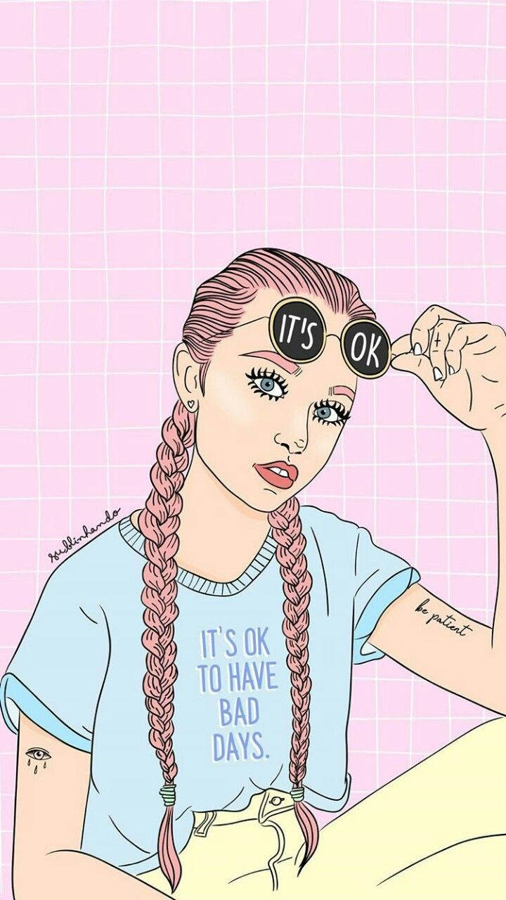 Braided Cool Girl Cartoon, pink braids, sunglasses, HD Phone Wallpaper