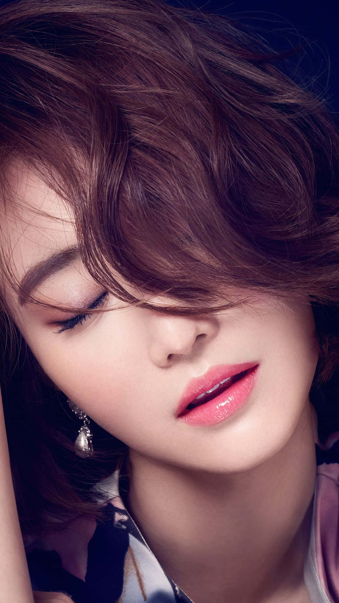 pretty girl, pink lipstick, windswept brown hair, Full HD Phone Wallpaper
