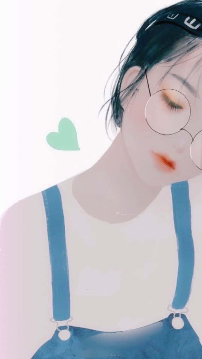 pretty girl, anime-style, round glasses, SD Phone Wallpaper