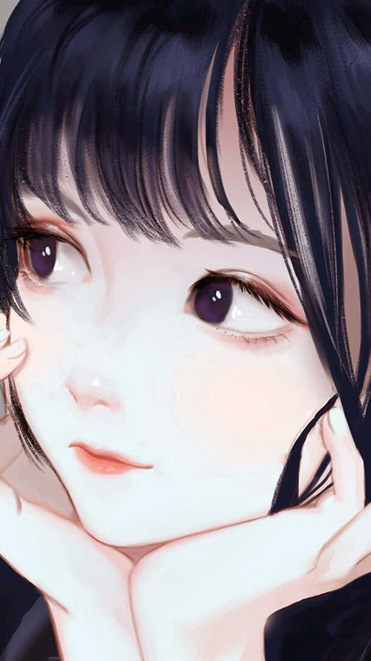 anime girl, dark hair, purple eyes, HD Phone Wallpaper