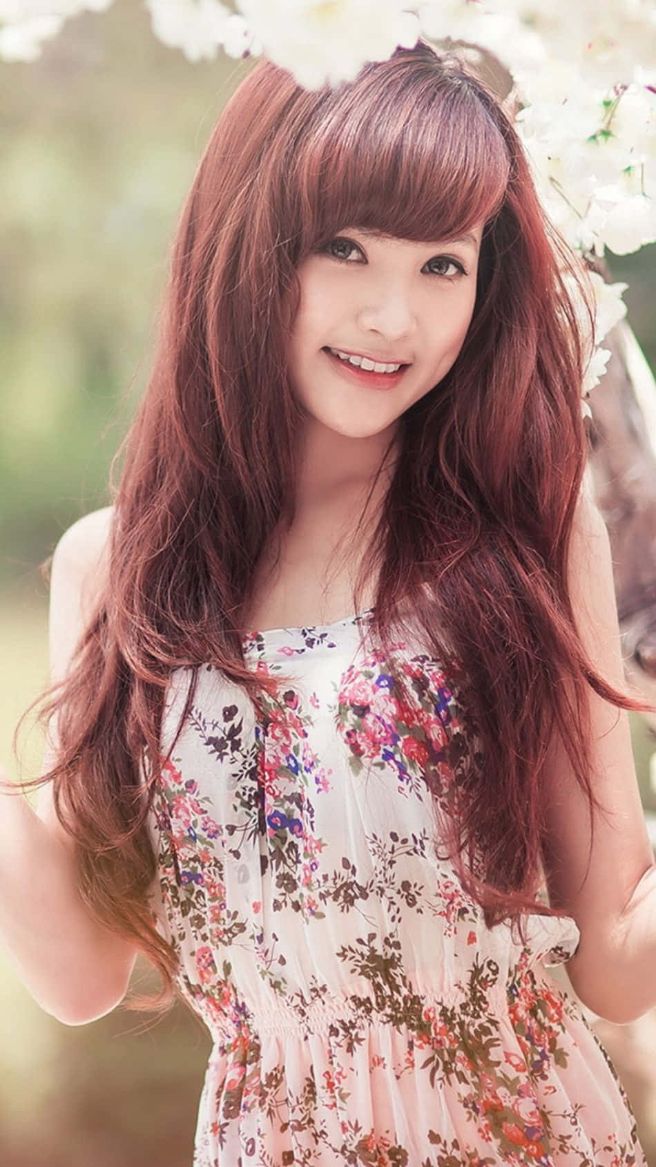 long red hair, auburn hair, floral dress, HD Phone Wallpaper