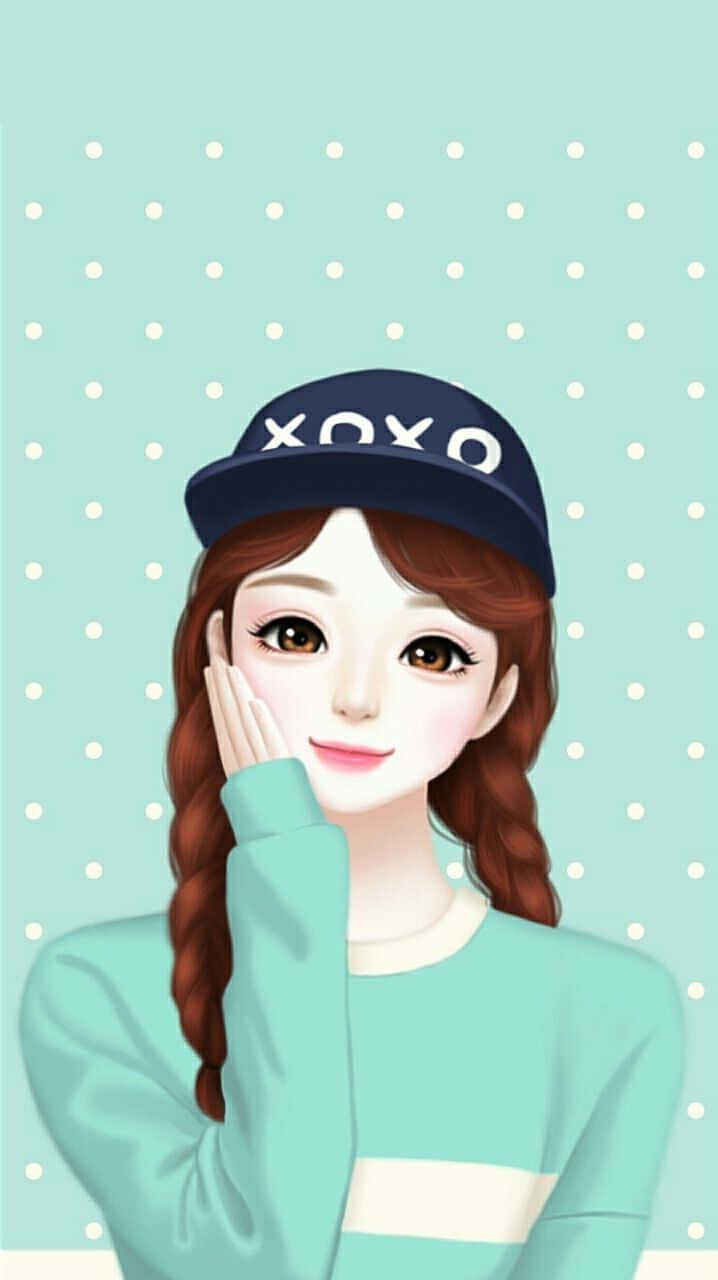 mint green, polka dot background, anime girl, HD Phone Wallpaper
