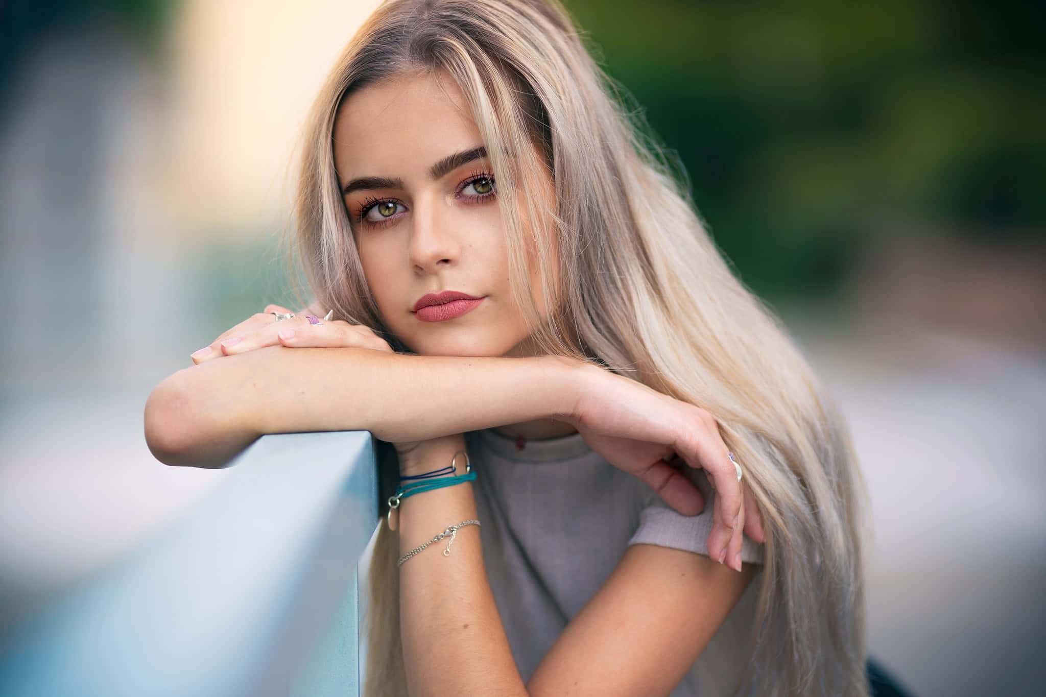blonde hair, young woman, long blonde hair, Full HD Desktop Wallpaper