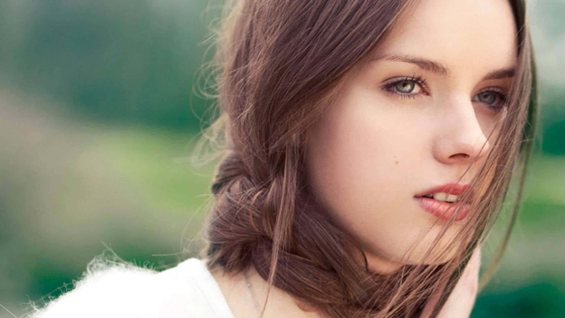 Calm Pretty Teen Girl, braided brown hair, soft gaze, Full HD Desktop Wallpaper