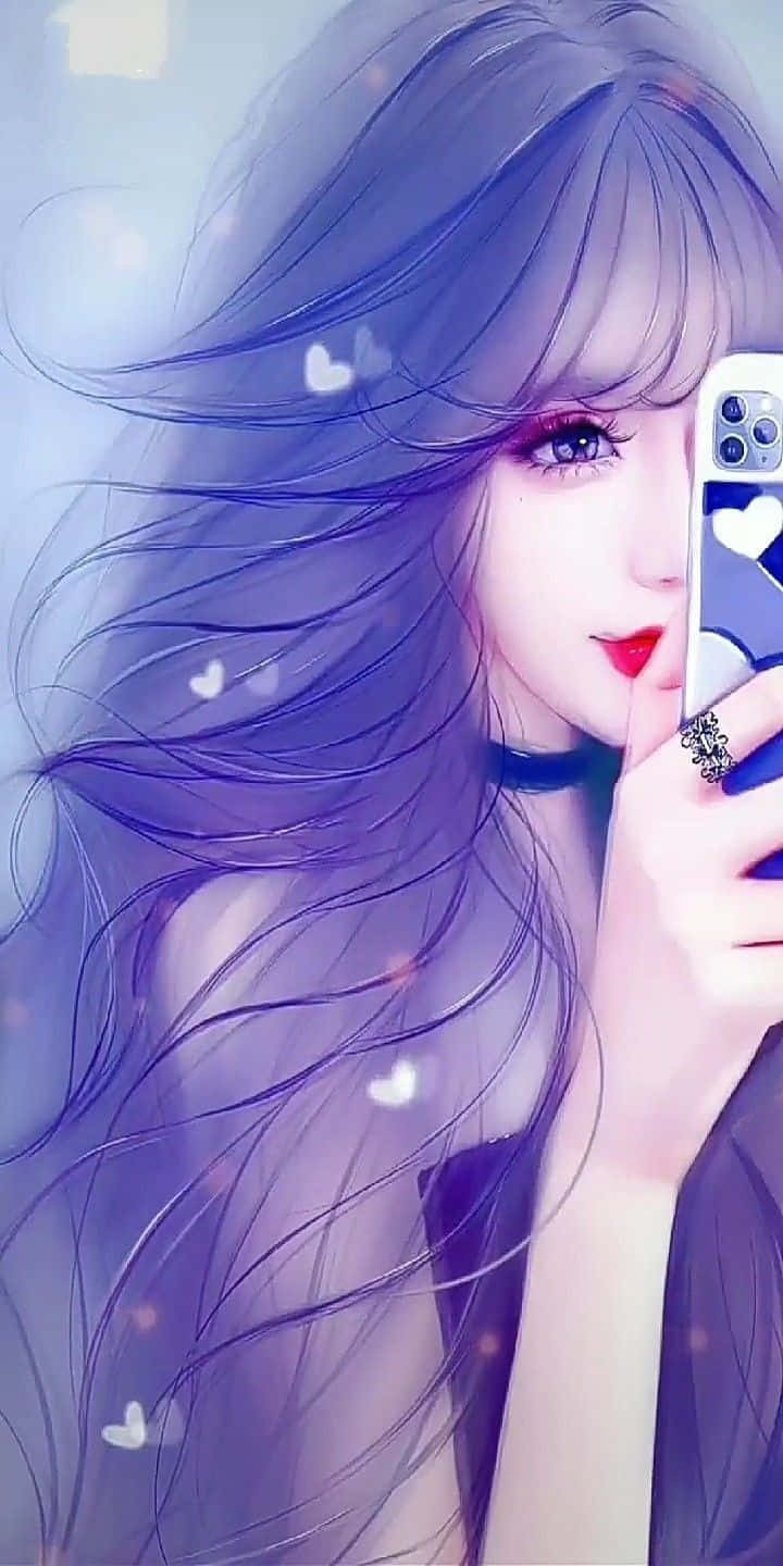 ethereal purple, anime girl, flowing purple hair, HD Phone Wallpaper