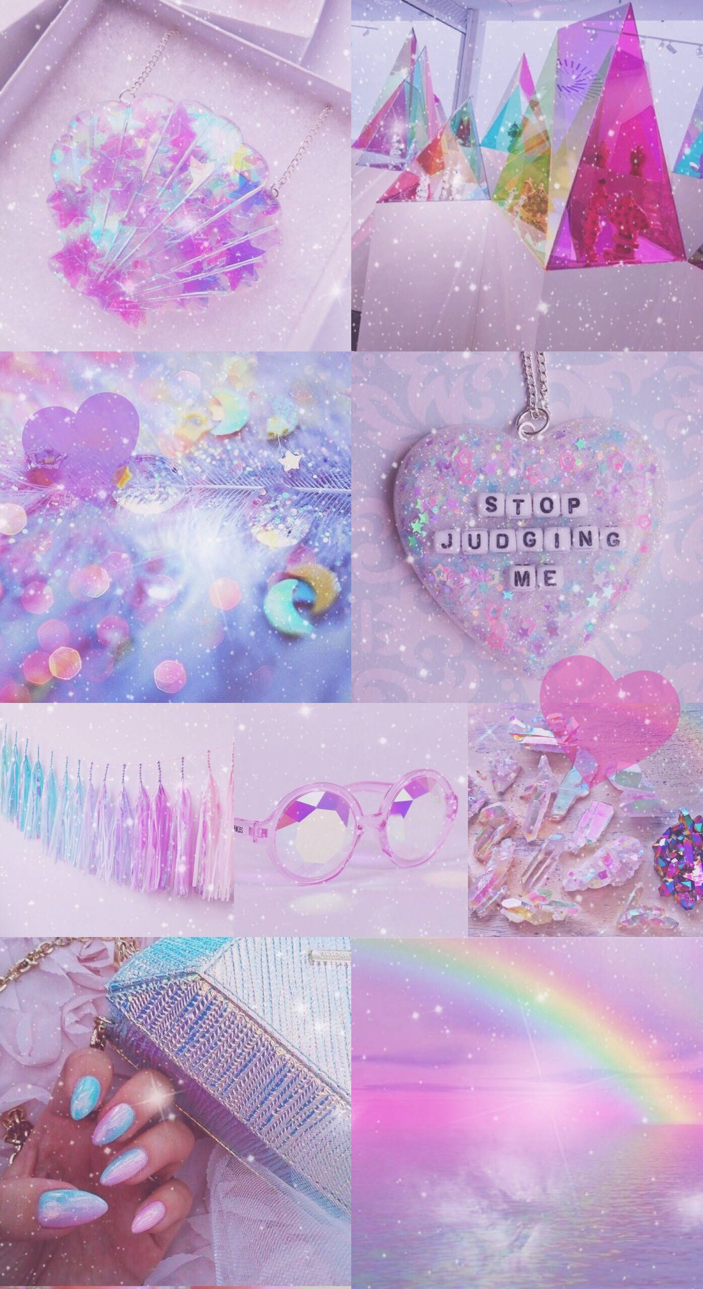 purple collage, pastel collage, hearts, 2K Phone Wallpaper
