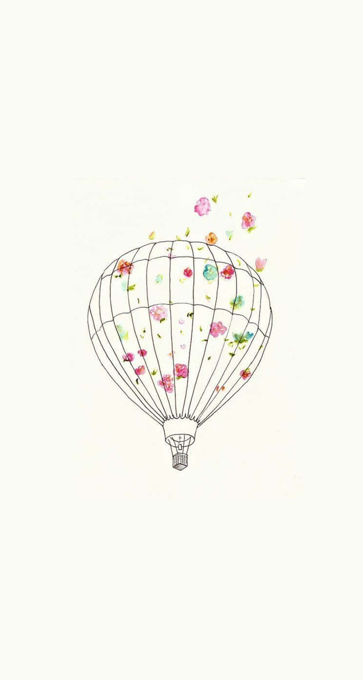 iPhone, vintage-inspired colors, wireframe hot air balloon, HD Phone Wallpaper