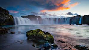 stunning waterfall, pretty landscape, sunset, SD Desktop Wallpaper