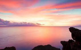 stunning sunset, calm ocean water, vibrant pink orange and purple clouds, SD Desktop Wallpaper