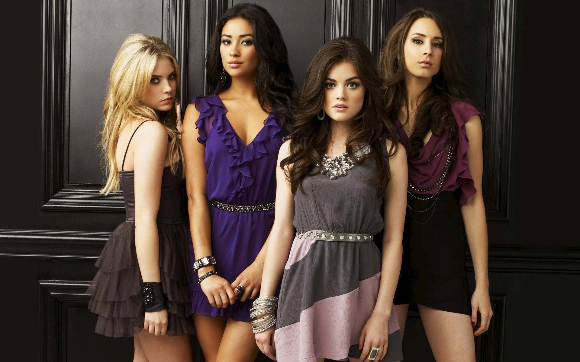 Pretty Little Liars, main stars, elegant dresses, Full HD Desktop Wallpaper