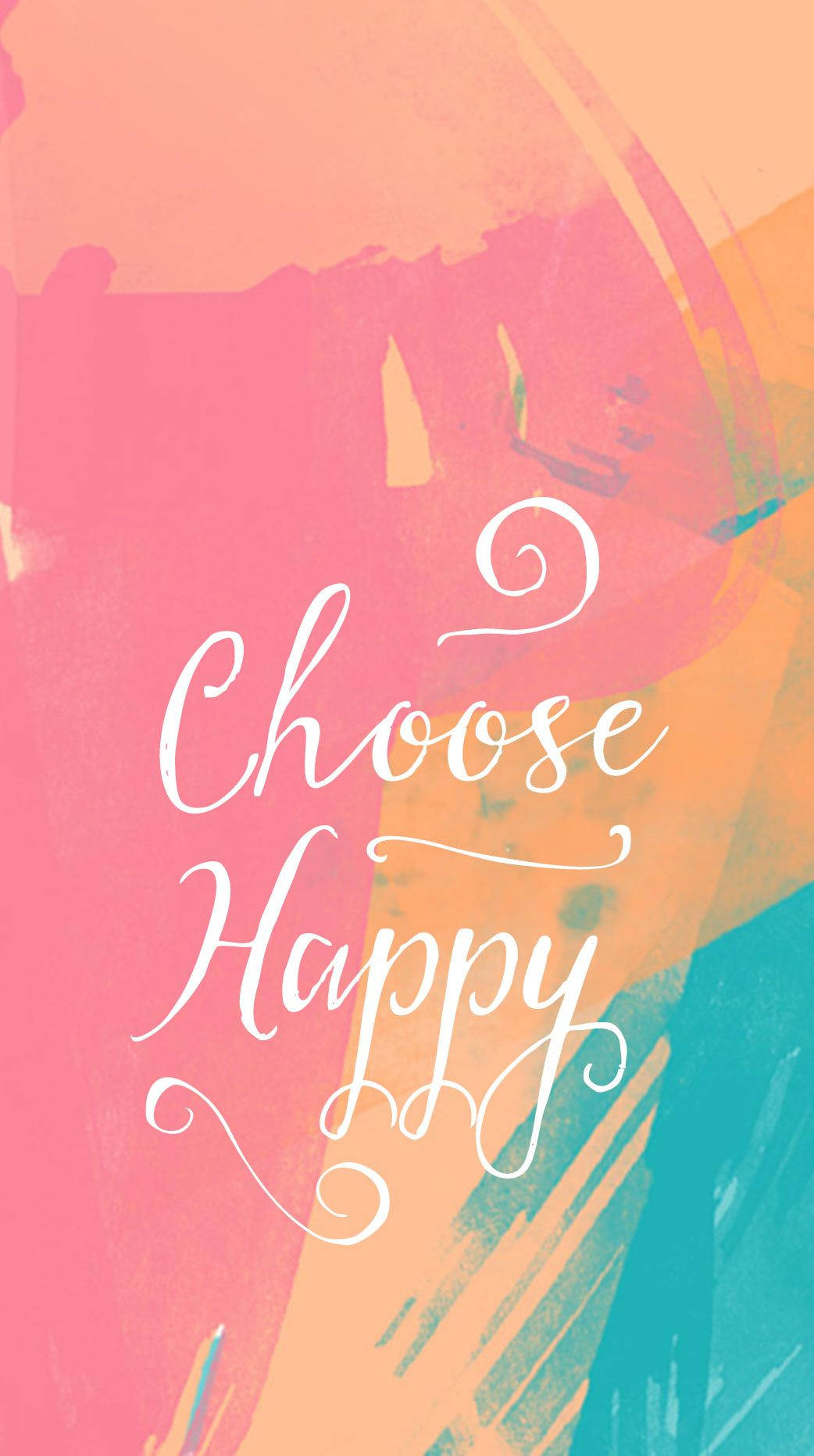 Choose Happy, vibrant abstract watercolor, swirling pink orange and teal hues, HD Phone Wallpaper